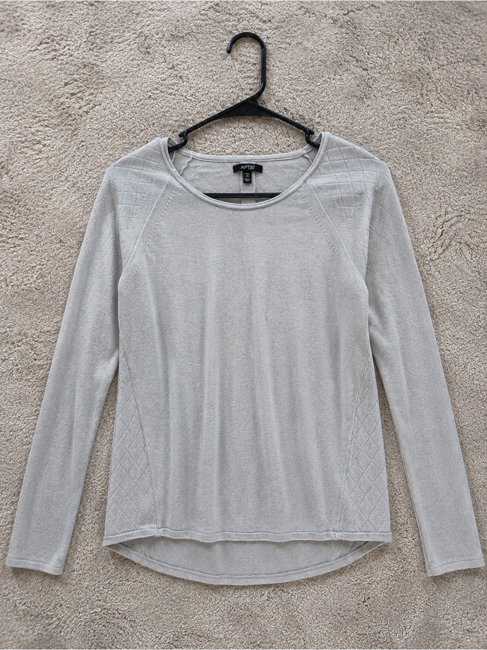 Apt. 9 Light Gray Long Sleeve Diamond-Panel Knit Top